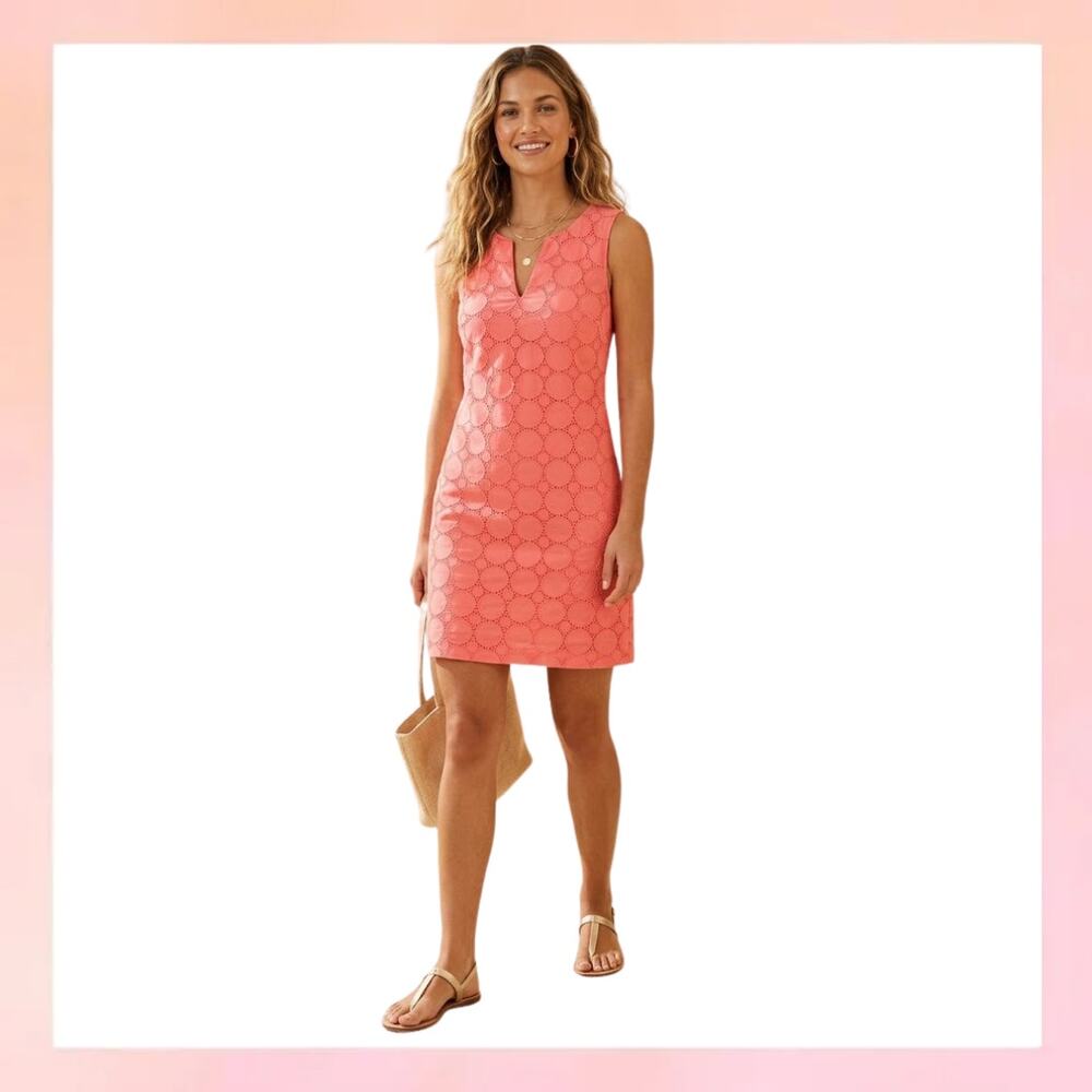Banana Republic Coral Pink Eyelet Lace Shift Dress - Size 2